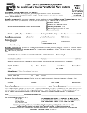 City of Dallas Alarm Permit Application