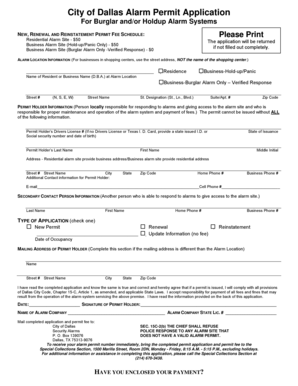 City of Dallas Alarm Permit Application