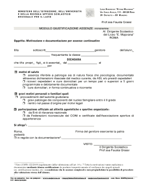 Modulo Giustificazione Assenze minorenne