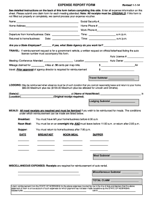 Nebraska State Expense Report Form