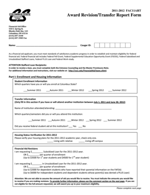 Award Revision/Transfer Report Form