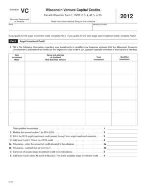 2012 Schedule VC Wisconsin Venture Capital Credits. 2012 Schedule VC - revenue wi