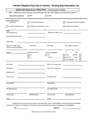 GSDCA-WDA Breed Survey Entry Form