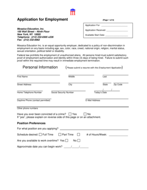 Mosaica Education Employment Application