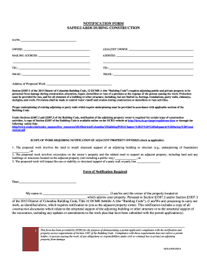 Notification Form for Safeguards During Construction