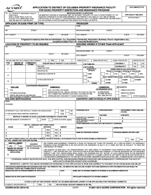 District of Columbia Property Insurance Application