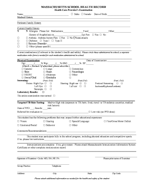 Massachusetts School Health Record