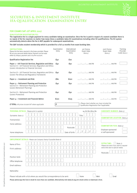 SII IFA Qualification Examination Entry Form