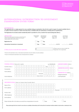International Introduction to Investment Exam Entry Form