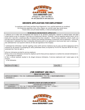 Driver's Application for Employment
