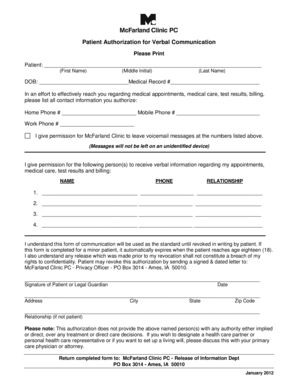 Patient Authorization for Verbal Communication