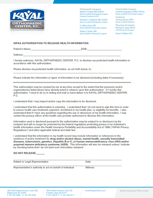 HIPAA Authorization to Release Health Information