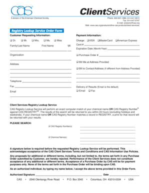 CAS Registry Lookup Service Order Form
