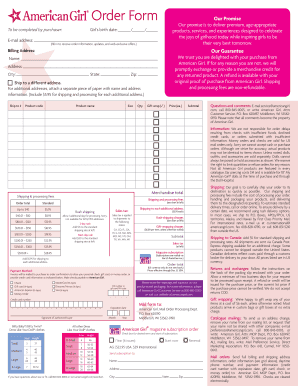 American Girl Order Form