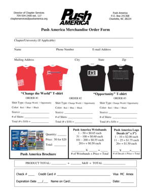 Push America Merchandise Order Form
