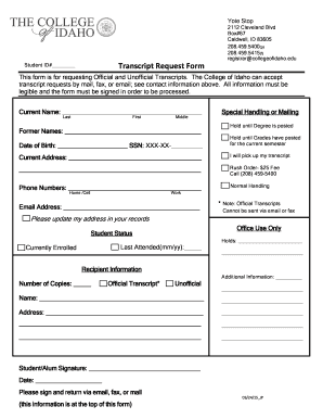 College of Idaho Transcript Request Form