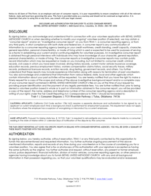 Disclosure and Authorization for Employer to Access Consumer Reports