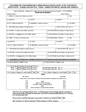 Nebraska Marriage License Application