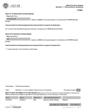 LEED-CI 2.0 Thermal Comfort Compliance Letter