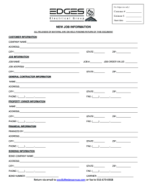 Construction Job Information Form