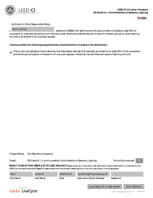 LEED-CI 2.0 Lighting Controls Declaration Letter