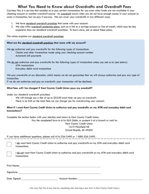 Kent County Credit Union Overdraft Notice