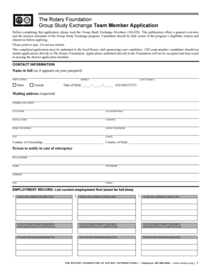 Rotary Foundation Group Study Exchange Application