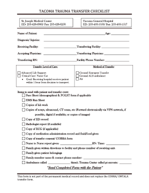 Tacoma Trauma Transfer Checklist