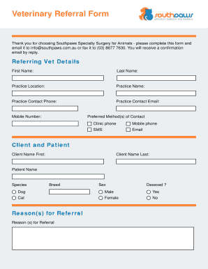 Veterinary Referral Form - Southpaws