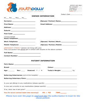 Veterinary Authorization to Treat Form