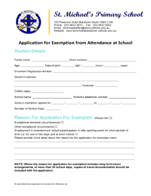 Application for Exemption from Attendance at School
