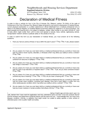 Declaration of Medical Fitness for Vehicle for Hire
