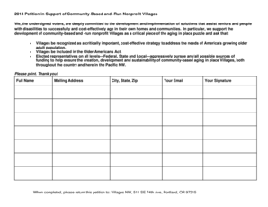 Petition for Community-Based Nonprofit Villages