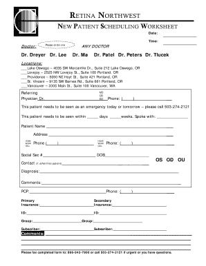New Patient Scheduling Worksheet