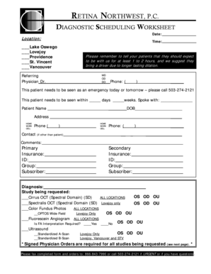 Diagnostic Scheduling Worksheet