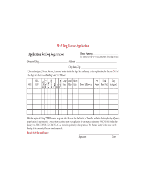 2016 Dog License Application