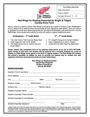 Red Wings for Reading Contest Entry Form