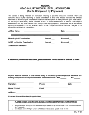 NJISRA Head Injury Medical Evaluation Form