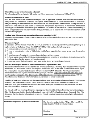 HUD Debts Owed and Termination Notice