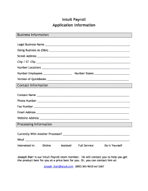 Intuit Payroll Application Form