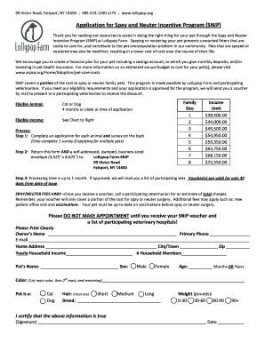Application for Spay and Neuter Incentive Program