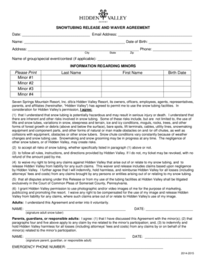 Snow Tubing Release and Waiver Agreement