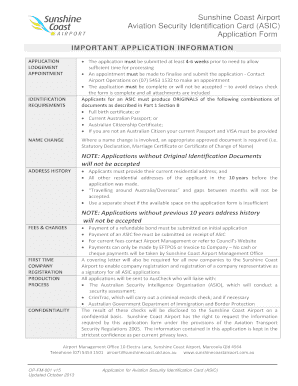 Aviation Security Identification Card (ASIC) Application Form