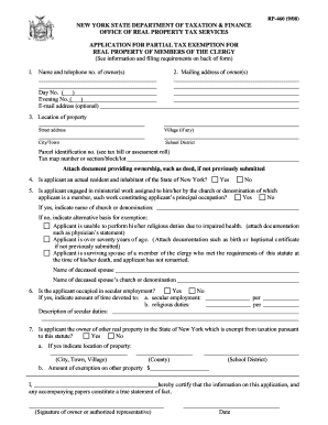 New York Clergy Real Property Tax Exemption Application