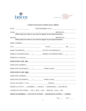 Estate Planning Data Sheet