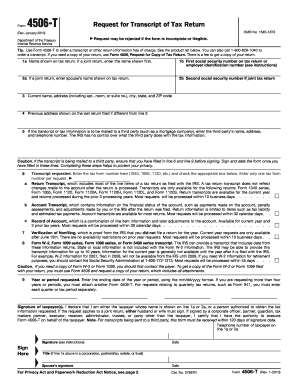 IRS Form 4506-T Request for Transcript of Tax Return