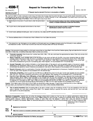 IRS Form 4506-T Request for Transcript of Tax Return
