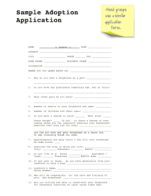 Greyhound Adoption Application