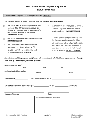 How to fill out fmla paperwork example - FMLA Leave Notice Request & Approval FMLA ... - City of Memphis