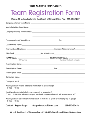 March for Babies Team Registration Form